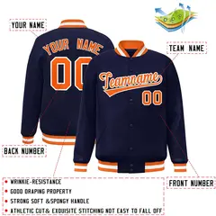 Navy Orange-White Full-Snap Varsity Letterman Jacket 2