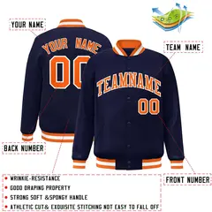 Navy Orange-White Full-Snap Varsity Letterman Jacket 2