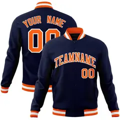 Navy Orange-White Full-Snap Varsity Letterman Jacket 1