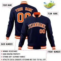 Navy Orange-White Full-Snap Varsity Letterman Jacket 4