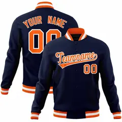 Navy Orange-White Full-Snap Varsity Letterman Jacket 1