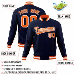 Navy Orange-White Full-Snap Varsity Letterman Jacket 4