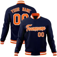 Navy Orange-White Full-Snap Varsity Letterman Jacket 1