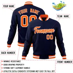 Navy Orange-White Full-Snap Varsity Letterman Jacket 4