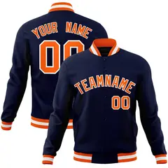 Navy Orange-White Full-Snap Varsity Letterman Jacket 1