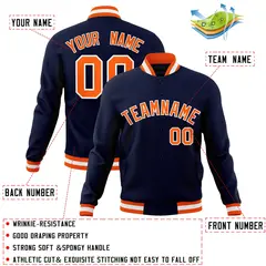 Navy Orange-White Full-Snap Varsity Letterman Jacket 4