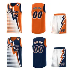 Navy Orange White Gradient Lightning Stripe Reversible Basketball Jersey 2