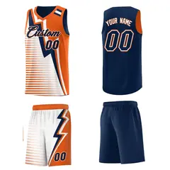 Navy Orange White Gradient Lightning Stripe Reversible Basketball Jersey 5
