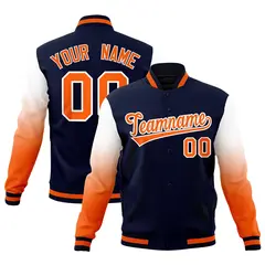 Navy Orange White Gradient Raglan Full-Snap Letterman Jacket