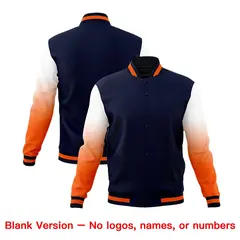 Navy Orange White Gradient Raglan Full-Snap Letterman Jacket 7