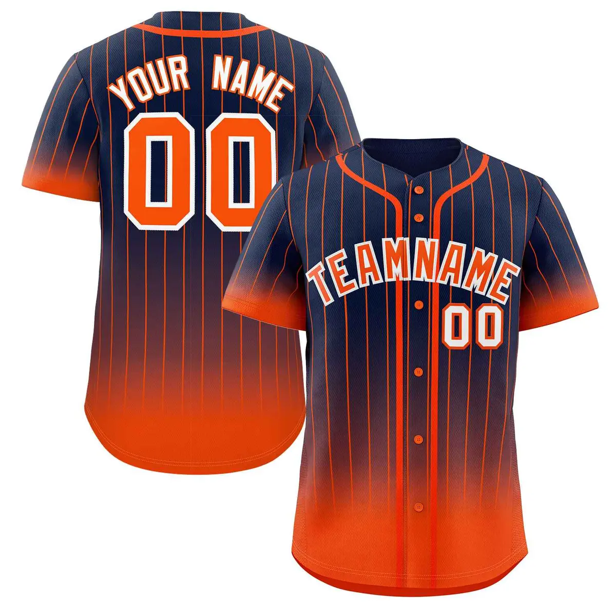 Navy Orange-White Gradient Stripe Fashion Baseball Jersey