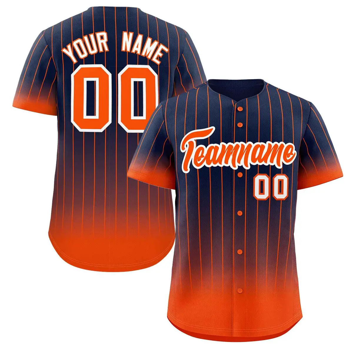 Navy Orange-White Gradient Stripe Fashion Baseball Jersey
