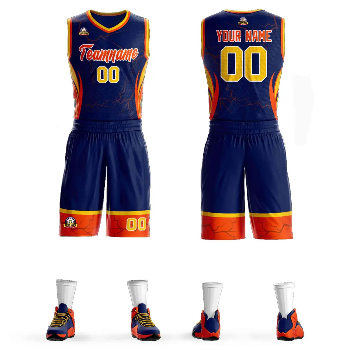 Navy Orange-White Graffiti Lightning Basketball Jersey
