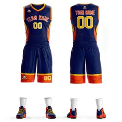 Navy Orange-White Graffiti Lightning Basketball Jersey