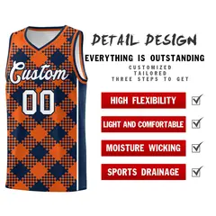 Navy Orange-White Grid Basketball Kits For Team 2