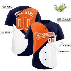 Navy Orange-White Half Heart Color Block Baseball Jersey 2