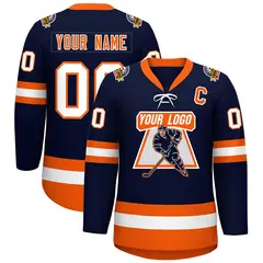 Navy Orange-White Lace-Up Neck Hockey Jersey
