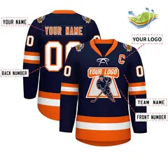 Navy Orange-White Lace-Up Neck Hockey Jersey 2