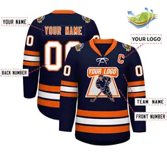 Navy Orange-White Lace-Up Neck Hockey Jersey 2