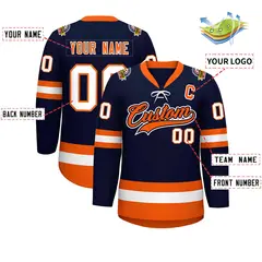 Navy Orange-White Lace-Up Neck Hockey Jersey 2