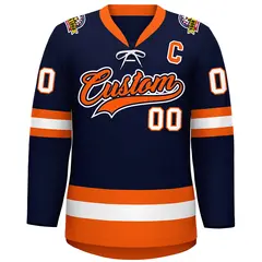 Navy Orange-White Lace-Up Neck Hockey Jersey 3