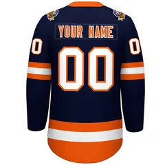 Navy Orange-White Lace-Up Neck Hockey Jersey 4