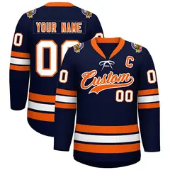 Navy Orange-White Lace-Up Neck Hockey Jersey