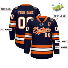 Navy Orange-White Lace-Up Neck Hockey Jersey 2