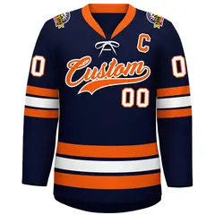 Navy Orange-White Lace-Up Neck Hockey Jersey 3
