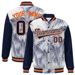 Navy Orange-White Maple Leaf Graffiti Raglan Bomber Varsity Jacket 1