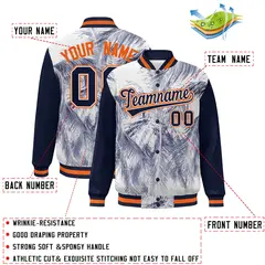 Navy Orange-White Maple Leaf Graffiti Raglan Bomber Varsity Jacket 2