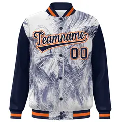 Navy Orange-White Maple Leaf Graffiti Raglan Bomber Varsity Jacket 3