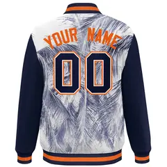 Navy Orange-White Maple Leaf Graffiti Raglan Bomber Varsity Jacket 4