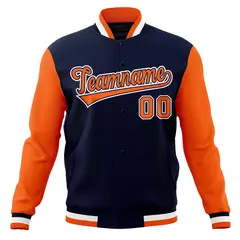 Navy Orange-White Raglan Sleeves Full-Snap Letterman Baseball Jacket 5