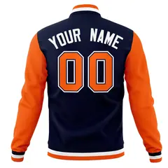 Navy Orange-White Raglan Sleeves Full-Snap Letterman Baseball Jacket 6