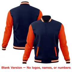 Navy Orange White Raglan Sleeves Full-Snap Letterman Cotton Jacket 6