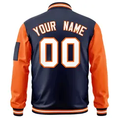 Navy Orange-White Raglan Sleeves Full-Zip Varsity Letterman Bomber Jacket 4