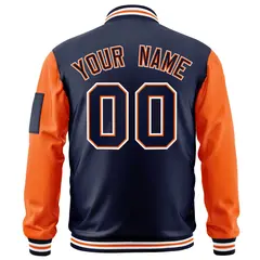 Navy Orange-White Raglan Sleeves Full-Zip Varsity Letterman Bomber Jacket 4