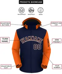 Navy Orange-White Raglan Sleeves Waterproof Jacket 2