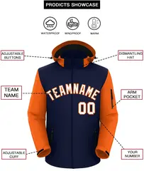 Navy Orange-White Raglan Sleeves Waterproof Jacket 2