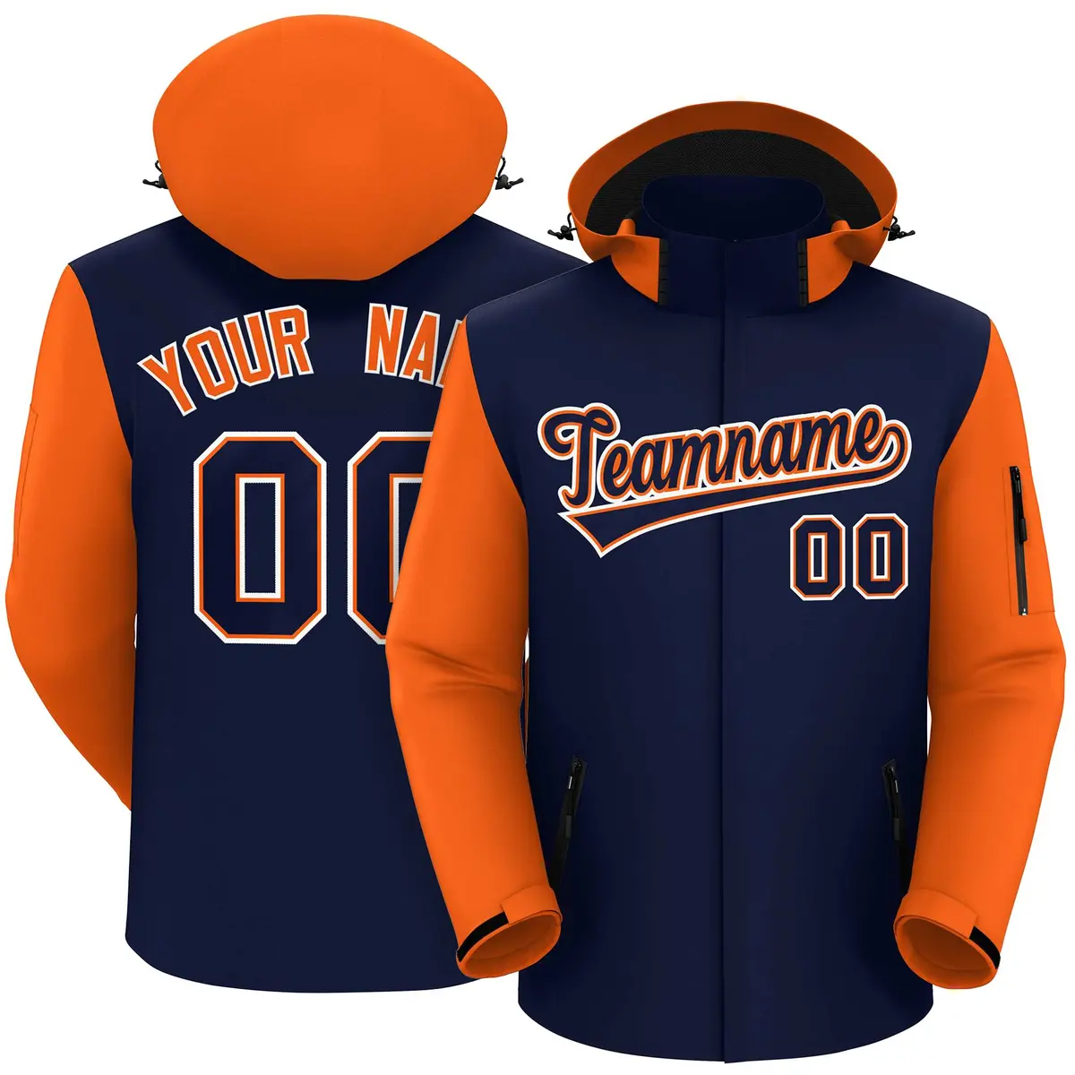 Navy Orange-White Raglan Sleeves Waterproof Jacket