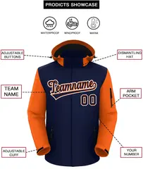 Navy Orange-White Raglan Sleeves Waterproof Jacket 2