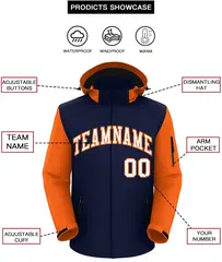 Navy Orange-White Raglan Sleeves Waterproof Jacket 2