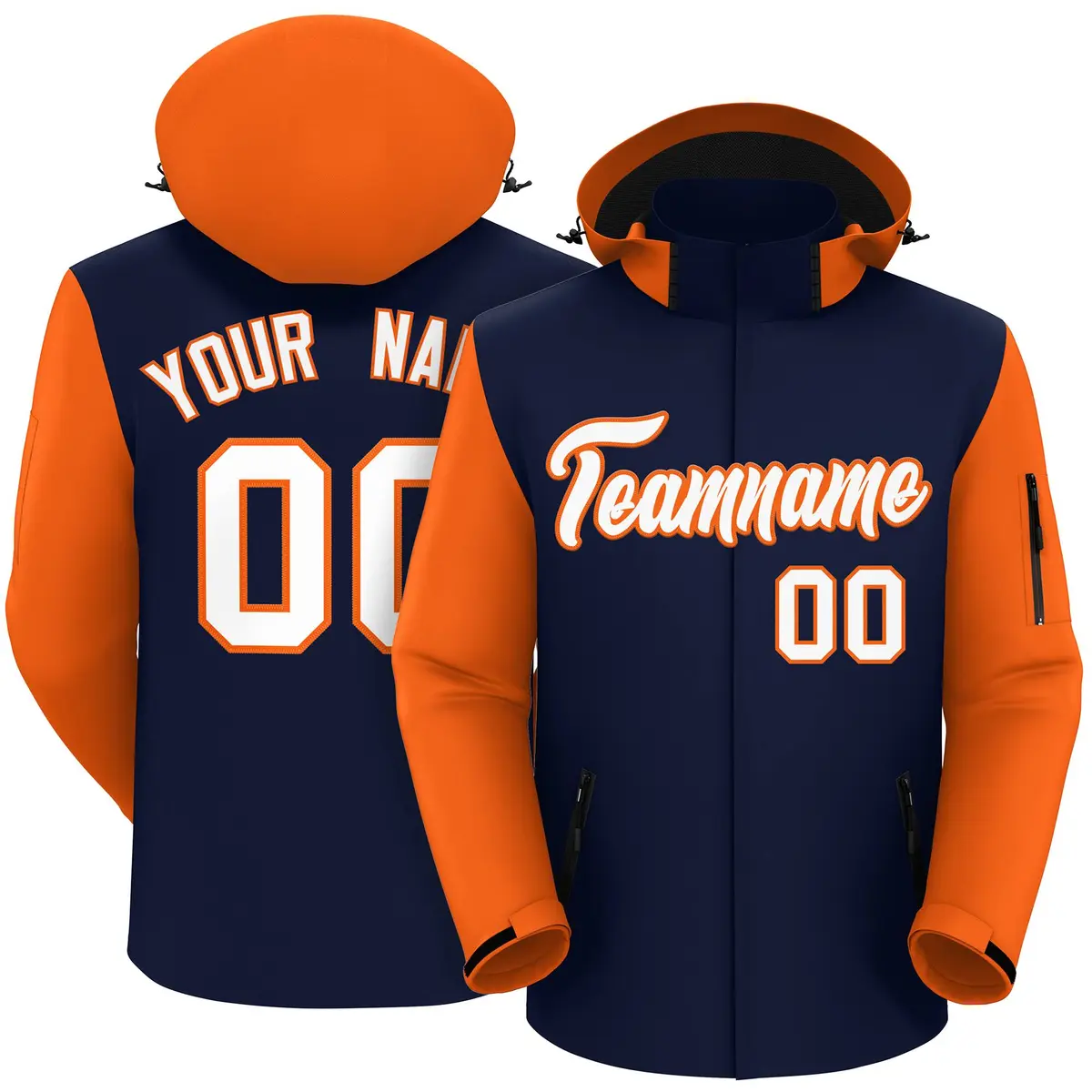 Navy Orange-White Raglan Sleeves Waterproof Jacket