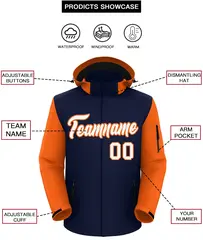 Navy Orange-White Raglan Sleeves Waterproof Jacket 2