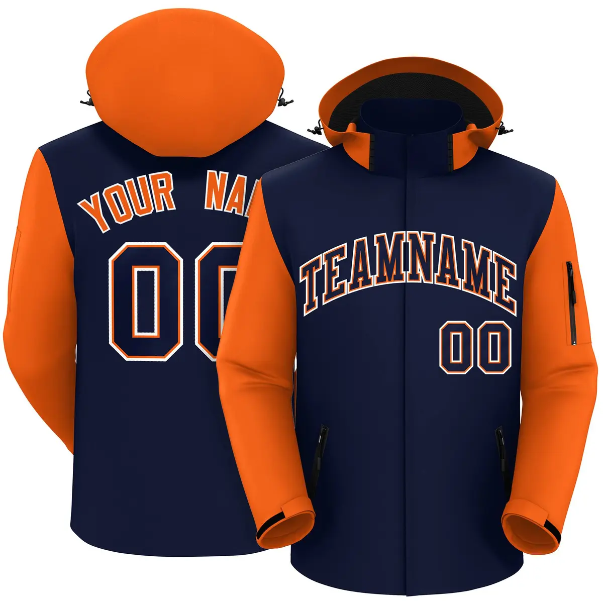 Navy Orange-White Raglan Sleeves Waterproof Jacket