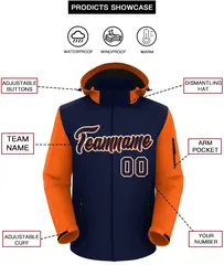 Navy Orange-White Raglan Sleeves Waterproof Jacket 2