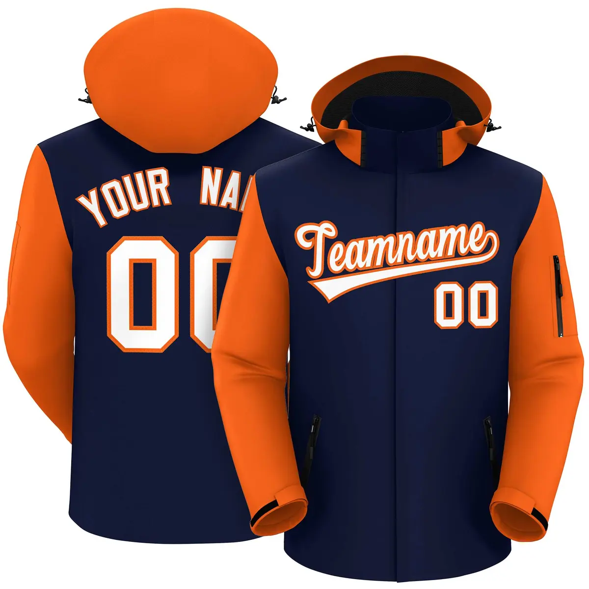 Navy Orange-White Raglan Sleeves Waterproof Jacket