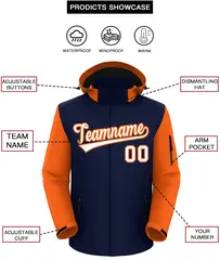 Navy Orange-White Raglan Sleeves Waterproof Jacket 2
