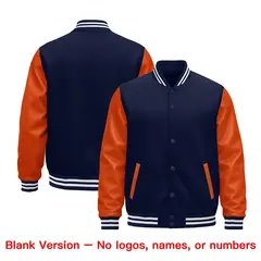 Navy Orange White Raglan Varsity Full-Snap Letterman Jacket 5